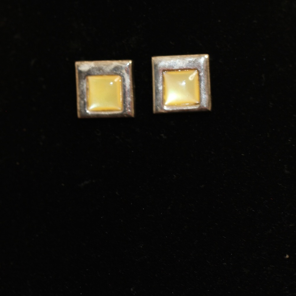 Yellow Silver Square Earrings